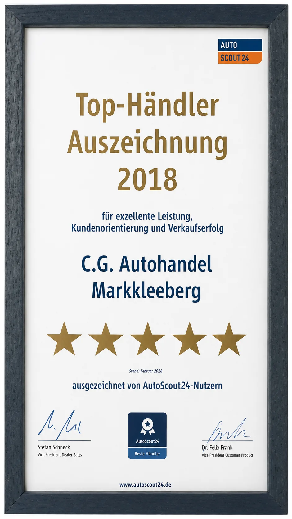 AutoScout24 Top-Händler 2018 für GEYERLINER Autohandel Geyer in Markkleeberg