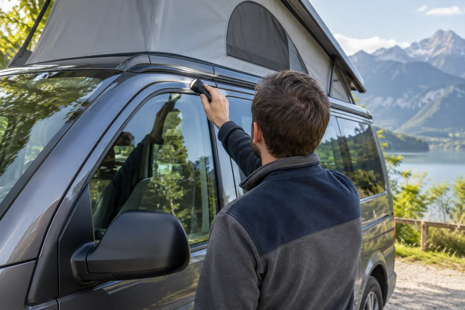 Prüfung eines Campervans auf Feuchtigkeit und Dichtigkeit